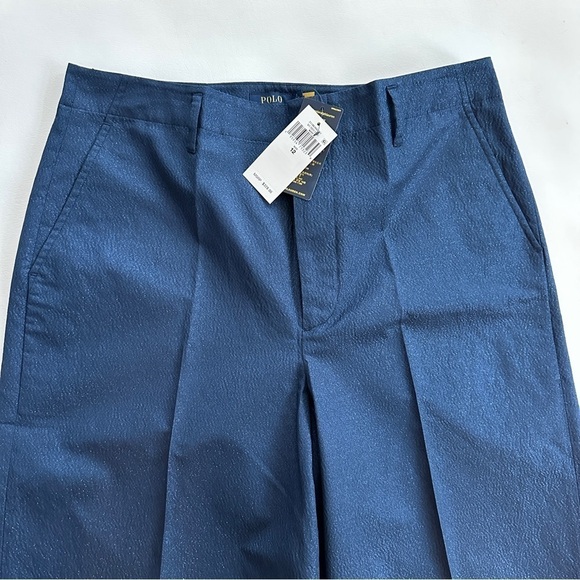 Polo Ralph Lauren Metallic Thread Wide Leg Cuffed Trouser Pants Navy 12 - Picture 3 of 10